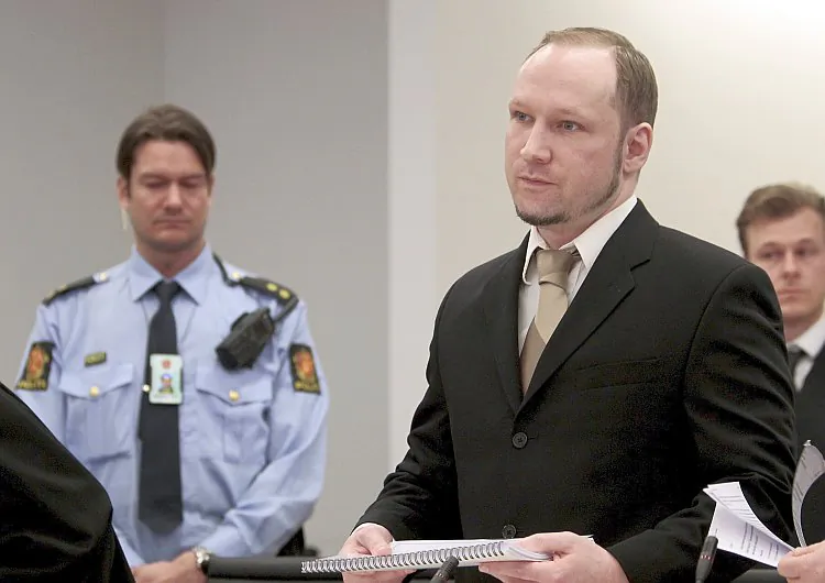 Right-wing extremist Anders Behring Breivik is seen on day two of his mass murder trial in a court in Oslo, Norway on April 17.(Hakon Mosvold Larsen/AFP/Getty Images)