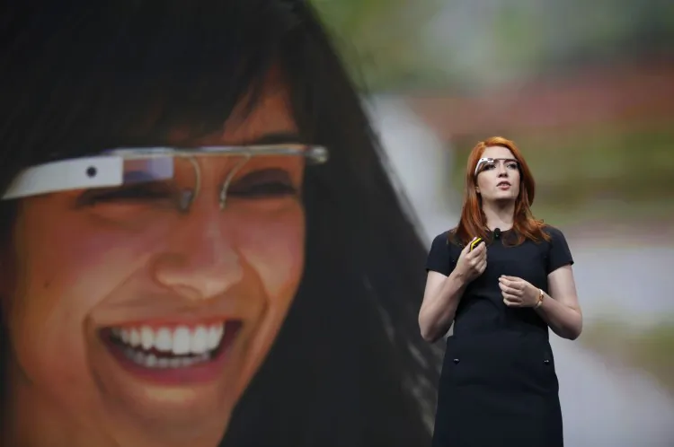 Isabelle Olsson, lead designer of Google's Project Glass, talks about the design of the Google Glass during the keynote at Google's annual developer conference, Google I/O, in San Francisco on June 27, 2012, in San Francisco. (Kimihiro Hoshino/AFP/GettyImages)