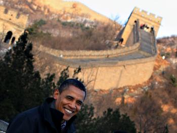 President Barack Obama tours the Great Wall on November 18, 2009 in Beijing. Obama is on an official visit to China, where he discusses the economy, trade and climate change. (Photo by Feng Li/Getty Images)