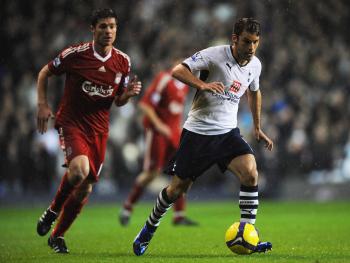 SPURS REVIVAL: David Bentley of Tottenham (right) races past Liverpool's Xabi Alonso in Saturday's Premiership action. Liverpool lost their first game of the season 2–1 as Tottenham recorded their second win in three games under Harry Redknapp. (Shaun Botterill/Getty Images ) SPURS REVIVAL: David Bentley of Tottenham (right) races past Liverpool's Xabi Alonso in Saturday's Premiership action. Liverpool lost their first game of the season 2–1 as Tottenham recorded their second win in three games under Harry Redknapp. (Shaun Botterill/Getty Images )