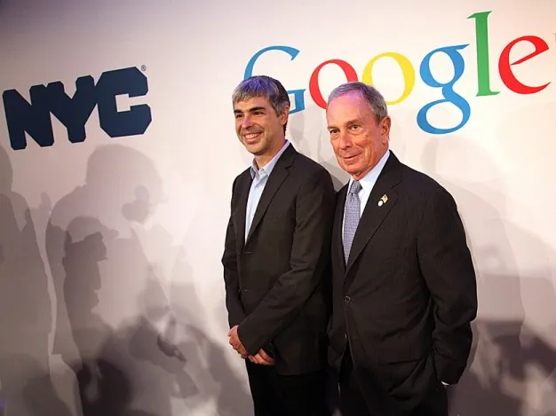 Mayor Michael Bloomberg poses with Google Inc. CEO Larry Page at Google headquarters in Manhattan on Monday, May 21. (Courtesy of Mayor's Office)