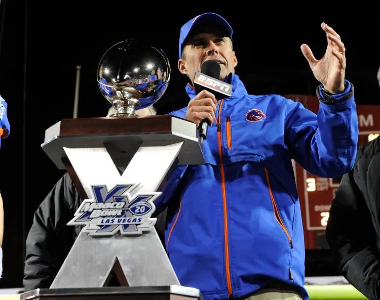 Boise State head coach Chris Peterson should be rewarded with something better than the MAACO Bowl Las Vegas for a 12-1 season in the Big East. (Ethan Miller/Getty Images)
