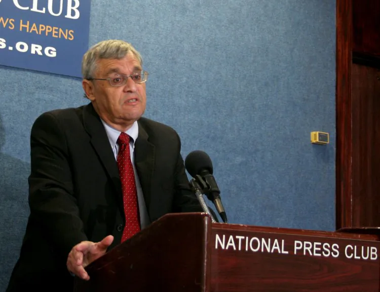 The CBS News/New York Times/Quinnipiac University poll of likely voters in swing states Florida, Ohio, and Pennsylvania was released Aug. 1: President Barack Obama is leading Gov. Mitt Romney in all three states. Peter A. Brown, assistant director of the Quinnipiac Polling Institute, answered questions at the National Press Club in Washington, D.C. (Gary Feuerberg/The Epoch Times)