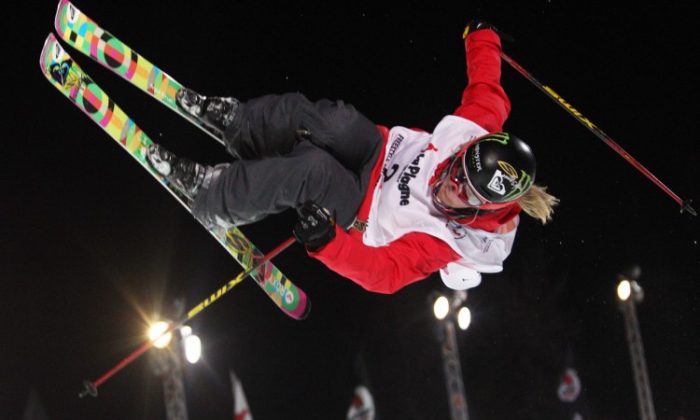 Sarah Burke on the podium in March of 2011. (Jean-Pierre Clatot/AFP/Getty Images)