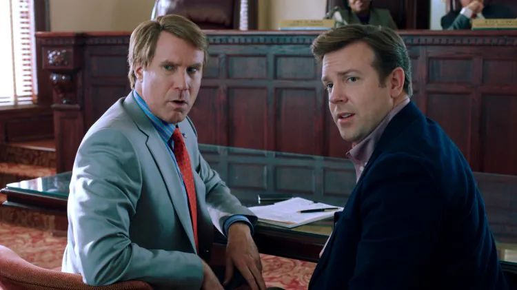 Will Ferrell (L) as Congressman Cam Brady, and Jason Sudeikis (R) as Brady’s campaign manager in the comedy “The Campaign.” (Patti Perret/ Warner Bros. Pictures)