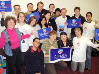 A group of Canadians who went to the United States to help get Barack Obama elected, at the Everett, Washington field office before the Washington caucus. (Andriy Mischenko)