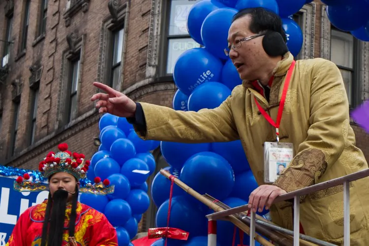 The Better Chinatown Society President Steven Tin before the start of the Chinese New Parade in Manhattan's Chinatown. A lot of groups attended the parade, however, Tin refused to let Falun Dafa participate because he deemed the group “religiously controversial.” (Benjamin Chasteen/The Epoch Times)