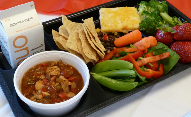 This fall, students at Saint Paul Public Schools can look forward to a new chicken chili recipe with whole grain bread, black bean salad, and fresh veggies. A picture of each meal, which observes new federal guidelines, will appear on the school system's Facebook page so parents can see what kids are eating. (Saint Paul Public Schools)