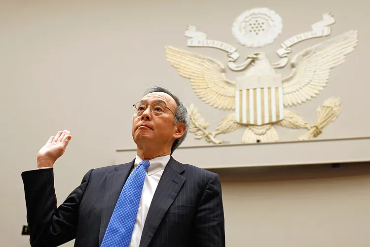 Energy Secretary Steven Chu is sworn in while testifying before the House Energy and Commerce Committee's Oversight and Investigations Subcommittee hearing about the government support for the failed solar panel company Solyndra, Capitol Hill Nov. 17. The Energy Department provided the California maker of solar panels with a $535 million loan guarantee and refinancing before it went bankrupt in August 2011. (Chip Somodevilla/Getty Images)