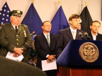 CLEANUP CREW: Office of Emergency Management Commissioner Joseph F. Bruno speaks on Thursday about the storm expected Friday and cleanup from the Sept. 16 storm. (Diana Hubert/Epoch Times Staff)