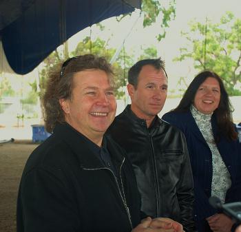 Normand Latourelle, Larry King Jr. and Burbank Mayor Anja Reinke at Cavalia tent-raising. (Robin Kemker/The Epoch Times) Normand Latourelle, Larry King Jr. and Burbank Mayor Anja Reinke at Cavalia tent-raising. (Robin Kemker/The Epoch Times)