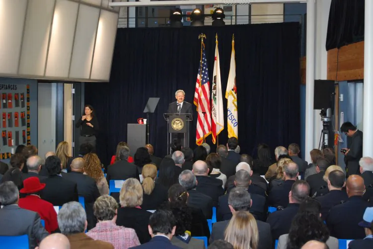 Mayor Ed Lee gives his first State of the City Address at the educational nonprofit College Track at Bayview in San Francisco on Jan. 28, 2013. The mayor attributed the rise in employment to the many development projects throughout the city. (Catherine Yang/The Epoch Times)