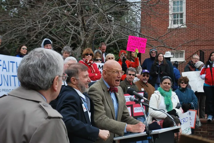 Reverend Dr. Jay Herbert Nelson expresses his outrage at recent gun murders of young people in the Maryland community where he lives at a rally in front of the Maryland State House in Annapolis, M.D, on March 1, 2013. (Ron Dory/The Epoch Times)