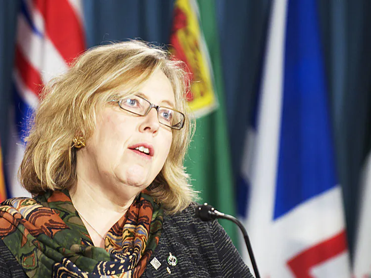 Canadian Green Party leader Elizabeth May told reporters Thursday that the Canada-China foreign investment protection deal announced in China will undermine Canadian sovereignty. (Matthew Little/The Epoch Times)