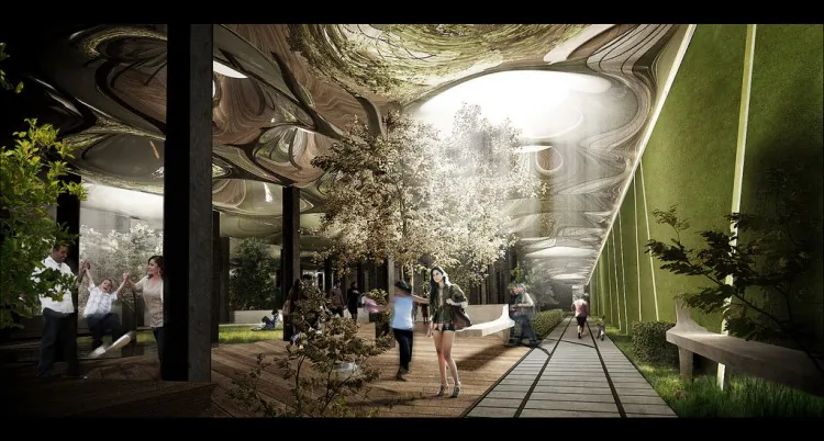 An illustration of how the skylights would work for the proposed Delancey Underground project, or the LowLine. (Courtesy of Delancey Underground)