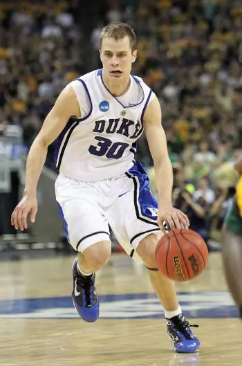 Jon Scheyer steps up his game against Baylor in the south regional semifinal. (Ronald Martinez/Getty Images )