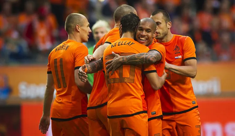 The Dutch celebrate a routine victory over Northern Ireland in preparation for Euro 2012. (Robin Utrecht/AFP/GettyImages)