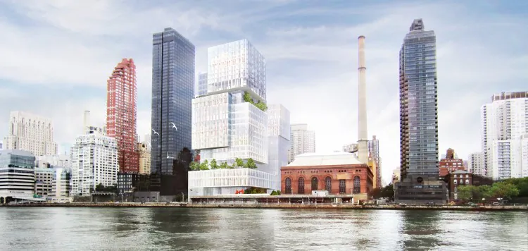 A rendering of East 73rd Street and the two proposed buildings, one by Memorial Sloan-Kettering Cancer Center (MSKCC) and the other by Hunter College, announced on Monday in a deal with the city. (Courtesy of MSKCC)