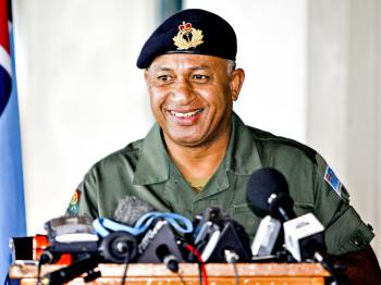 MILITARY CONTROL: Fijian military commander Cmdre. Voreqe Bainimarama may be smiling as his rule in Fiji continues, but New Zealand will be disappointed that the commodore appointed his military spokesperson as Fiji's ambassador to New Zealand. (Torsten Blackwood/AFP/Getty Images)