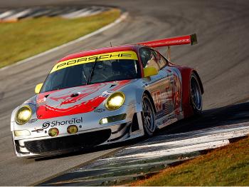 The #45 Flying Lizard Motorsports Porsche 911 GT3 RSR driven by Jörg Bergmeister, Patrick Long and Marc Lieb will be hoping to clinch the GT2 championship with a good result at Petit Le Mans. (Chris Graythen/Getty Images) The #45 Flying Lizard Motorsports Porsche 911 GT3 RSR driven by Jörg Bergmeister, Patrick Long and Marc Lieb will be hoping to clinch the GT2 championship with a good result at Petit Le Mans. (Chris Graythen/Getty Images)