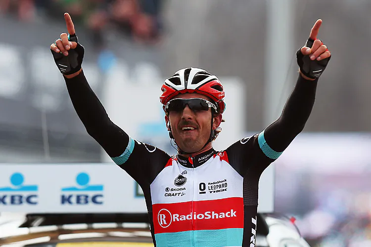 Fabian Cancellara launches his first testing attack on the Kwaremont during the Tour of Flanders. (Bryn Lennon/Getty Images)