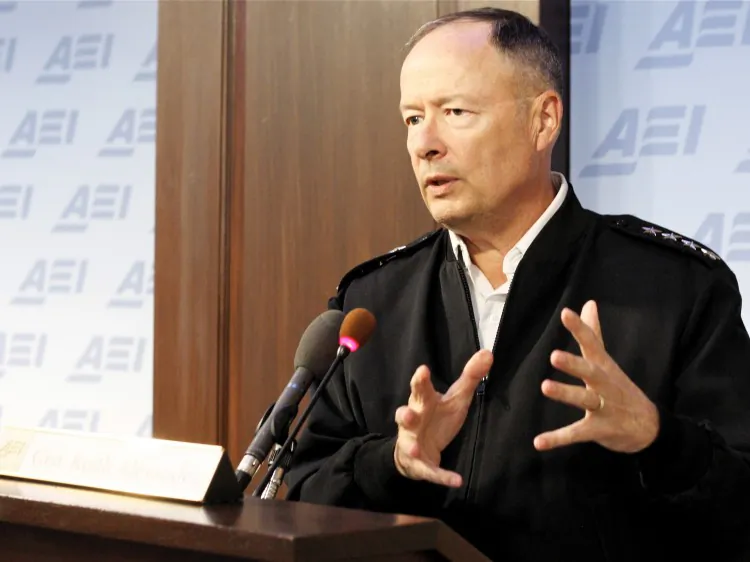 General Keith B. Alexander, the Commander of the U.S. Cyber Command, spoke to a full crowd at the American Enterprise Institute in Washington, DC, on July 9. (Matthew Robertson/The Epoch Times)