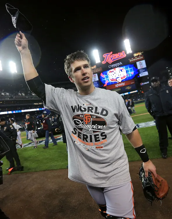 San Francisco Giants catcher Buster Posey hit a two-run home run in the sixth inning to put his team ahead against the Detroit Tigers. (Doug Pensinger/Getty Images)