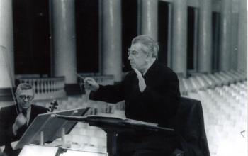 Reinhold Gliere at a rehearsal in St. Petersburg (then Leningrad) Philarmonic in early 1950s. (Courtesy of Kirill Novosselski) Reinhold Gliere at a rehearsal in St. Petersburg (then Leningrad) Philarmonic in early 1950s. (Courtesy of Kirill Novosselski)