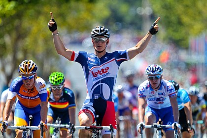André Greipel wins Stage Six of the 2012 Tour Down Under in Adelaide, his third stage of the race. (Mark Gunter/AFP/Getty Images)