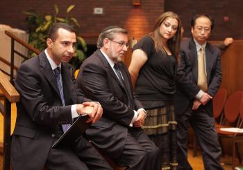 MULTI-FAITH FORUM SPEAKERS: Four of the six speakers at the multi-faith forum on human rights in Ottawa on Sept. 10. (L-R) Rev. Majed El Shafie of One Free World International, Dr. Frank Dimant of B'nai Brith Canada, Li Xun of Falun Dafa Association of Canada, and Iranian-Canadian human rights advocate Farnaz Farrokhi. (Samira Bouaou/The Epoch Times) MULTI-FAITH FORUM SPEAKERS: Four of the six speakers at the multi-faith forum on human rights in Ottawa on Sept. 10. (L-R) Rev. Majed El Shafie of One Free World International, Dr. Frank Dimant of B'nai Brith Canada, Li Xun of Falun Dafa Association of Canada, and Iranian-Canadian human rights advocate Farnaz Farrokhi. (Samira Bouaou/The Epoch Times)