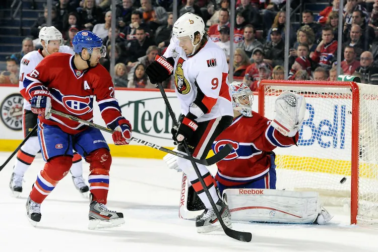 Montreal Canadiens goaltender Carey Price is beaten by a Jason Spezza slap shot in a game won by the Ottawa Senators on Jan. 14 in Montreal. (Richard Wolowicz/Getty Images)