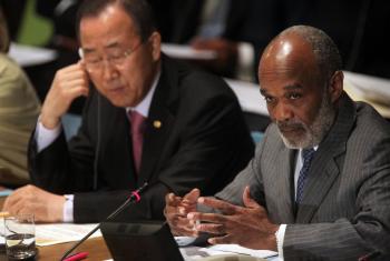 Haitian President Rene Garcia Preval (R) speaks as U.N. Secretary-General Ban Ki-moon looks on during the opening session of the International Donors Conference Towards a New Future for Haiti at United Nations headquarters. (Mario Tama/Getty Images) Haitian President Rene Garcia Preval (R) speaks as U.N. Secretary-General Ban Ki-moon looks on during the opening session of the International Donors Conference Towards a New Future for Haiti at United Nations headquarters. (Mario Tama/Getty Images)