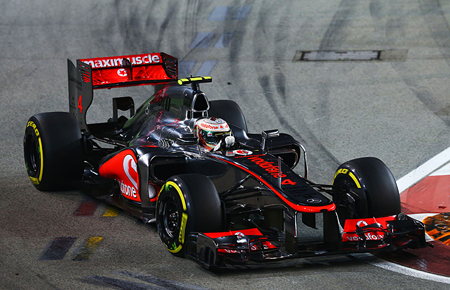 Lewis Hamilton of McLaren drives during the Formula One Singapore Grand Prix, September 23, 2012. Hamilton's gearbox broke while he was comfortably in the lead. (Robert Cianflone/Getty Images)