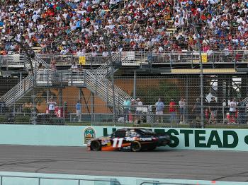 Denny Hamlin finished a disappointing 14th after an early-race collision with Greg Biffle. (James Fish/Epoch Times Staff) Denny Hamlin finished a disappointing 14th after an early-race collision with Greg Biffle. (James Fish/Epoch Times Staff)