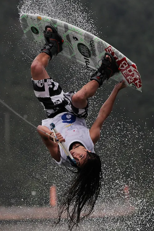 Hong Kong’s Julien Breistroff shows his skill at the Men’s Wakeboard Quarterfinal Heat 4 on Day Four. (Lintao Zhang/Getty Images)
