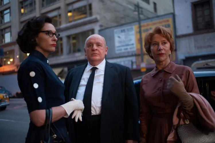 Scarlett Johansson (L) and Jessica Biel on the set of the dramatic biography “Hitchcock.” (Suzanne Tenner/ Fox Searchlight)