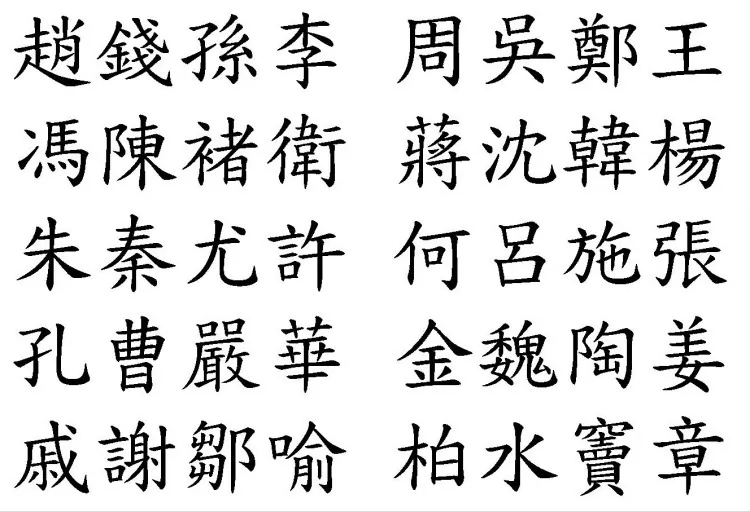 The first 40 surnames in “Hundred Family Surnames,” a text that records common surnames in ancient China. (The Epoch Times)