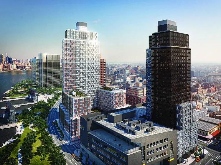 Rendering of the first two towers and the waterfront park at Hunter's Point South—the largest affordable housing project in New York City since the 1970s. (Courtesy: Related Companies)
