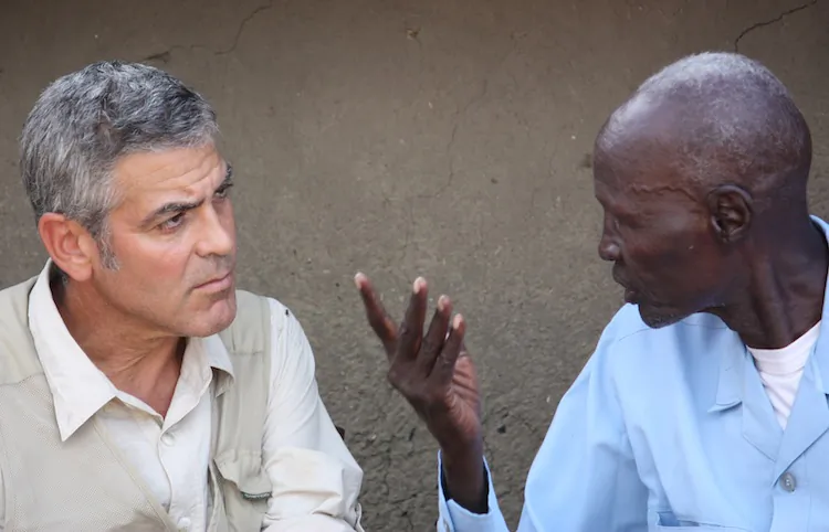 Actor George Clooney in South Kordofan, at the border between Sudan and South Sudan. Clooney went to the Nuba Mountains in the north to raise awareness on the humanitarian and security plight of the local Nuba people. (Courtesy by Enough Project)