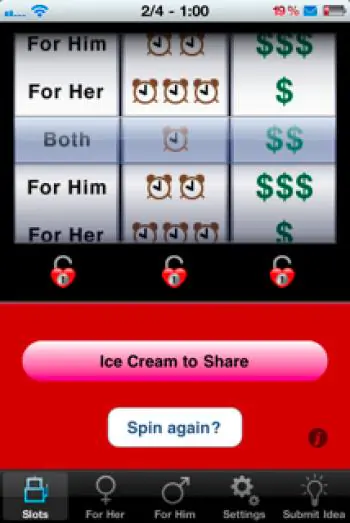 RANDOM ROMANCE: A screenshot of the Slots of Love iPhone app. (Tan Truong/The Epoch Times)