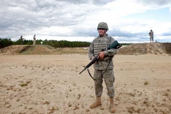 TRAINING GROUNDS: Capt. Jeremy Morrill stands near the live firing range at the United States Air Force Expeditionary Center at Fort Dix in New Jersey on Sept. 10. Morrill is preparing for his 15th deployment to Iraq. (Gary Du/The Epoch Times) TRAINING GROUNDS: Capt. Jeremy Morrill stands near the live firing range at the United States Air Force Expeditionary Center at Fort Dix in New Jersey on Sept. 10. Morrill is preparing for his 15th deployment to Iraq. (Gary Du/The Epoch Times)