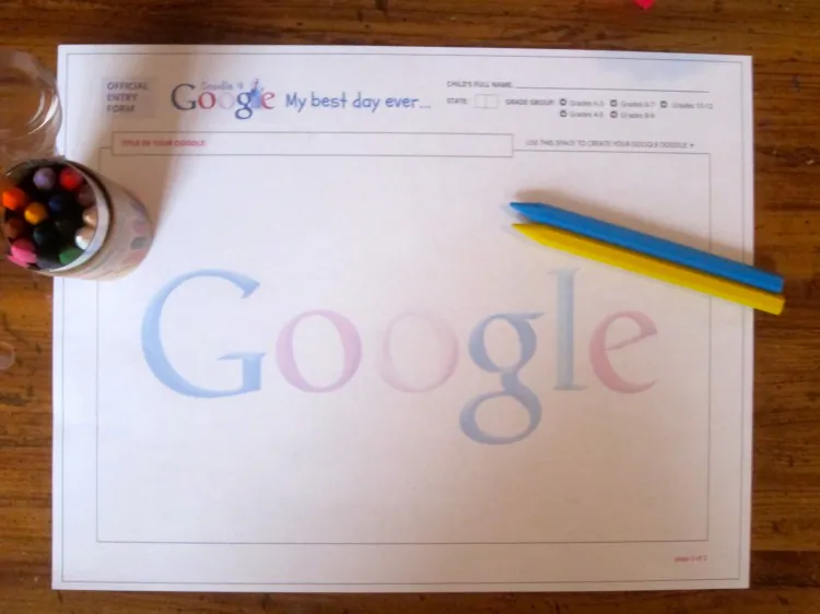 An entry form for the 2013 Google Doodle competition. Kids in K–12 are invited to draw what they think would be the best day ever. (Kelly Ni/The Epoch Times)