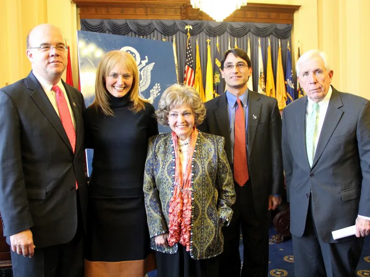 (L–R) Rep. James P. McGovern (D-Mass.); Katrina Lantos Swett, Commission on International Religious Freedom; Annette Lantos, Tom Lantos Human Rights Commission; Frank Jannuzi, Amnesty International; and Rep. Frank Wolf (R-Va.), at the launching of the Defending Freedoms Project on Dec. 6, 2012. The Project involves members of Congress “adopting” human rights advocates, with Wolf choosing Chinese rights lawyer Gao Zhisheng.