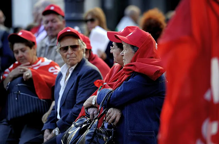 Italian pensioners with the CGIL trade union rally in central Rome on Sept. 29, 2010, over imposed austerity measures. Today, Italian seniors are angry again because pensions rules have suddenly changed leaving hundreds of thousands with an income gap. (Filippo Monteforte/AFP/Getty Images)
