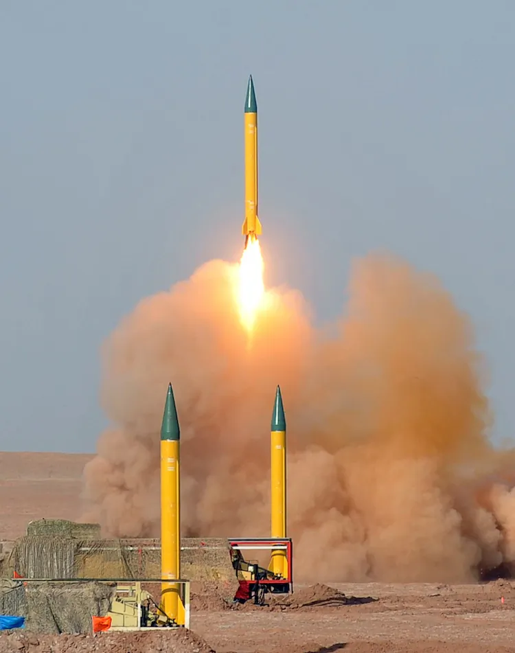 Iranian long-range Shahab-1 missile launched during the second day of military exercises on July 3, 2015, codenamed Great Prophet-7, for Iran's elite Revolutionary Guards at an undisclosed location in Iran's Kavir Desert. (ISNA/Arash Khamoushi/AFP/GettyImages)