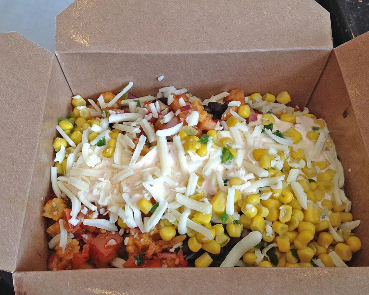 Diamond Hill's Bowl. The Bowl is more of a taco salad-type thing, where ingredients are piled up in a box to make the meal. (Jose Rivera/The Epoch Times)