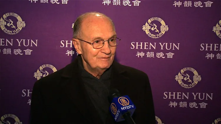 Father John Tataryn is interviewed by NTD Television after the Shen Yun show at the Sony Centre in Toronto on Jan. 20, 2013. (NTD Television)