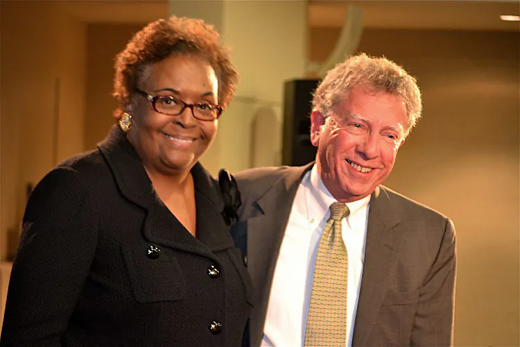 Joyce Ladner (L) and Hank Klibanoff spoke about scholar Ernst Borinski and others at the Bremen Museum on Dec. 4. (Mary Silver/The Epoch Times)