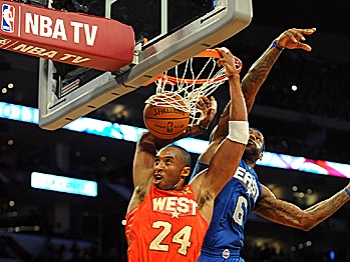 NUMBER FOUR: Kobe Bryant's NBA All-Star MVP award on Sunday night adds one more to his collection of three. (Mark Ralston/AFP/Getty Images) NUMBER FOUR: Kobe Bryant's NBA All-Star MVP award on Sunday night adds one more to his collection of three. (Mark Ralston/AFP/Getty Images)