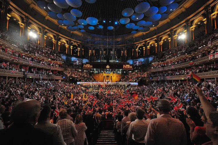 Patriotic revellers wave flags at the Royal Albert Hall during the last night of the Proms in London. (Ben Stansall/AFP/Getty Images)